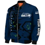 custom seattle seahawks hexagon cluster blue black bomber jacket best selling