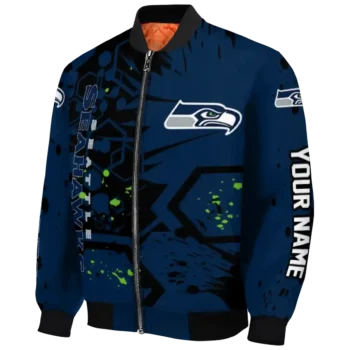 custom seattle seahawks hexagon cluster blue black bomber jacket best selling