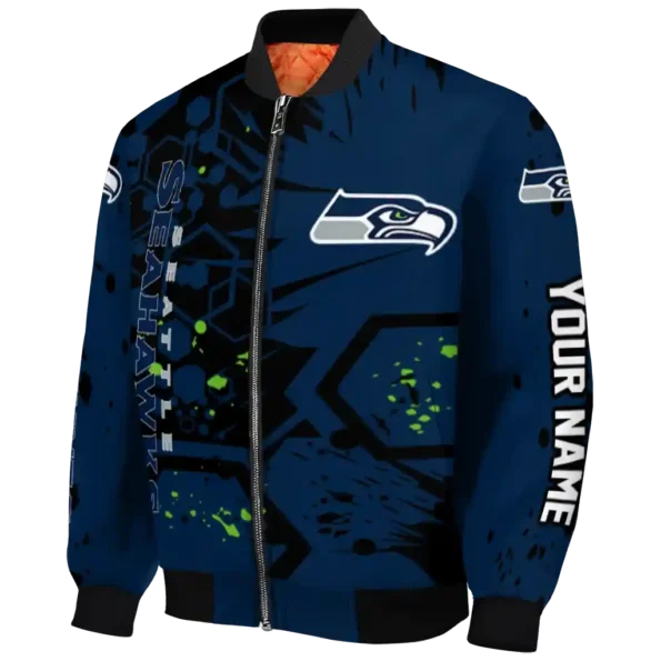 custom seattle seahawks hexagon cluster blue black bomber jacket best selling