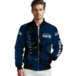 custom seattle seahawks hexagon cluster blue black bomber jacket best selling
