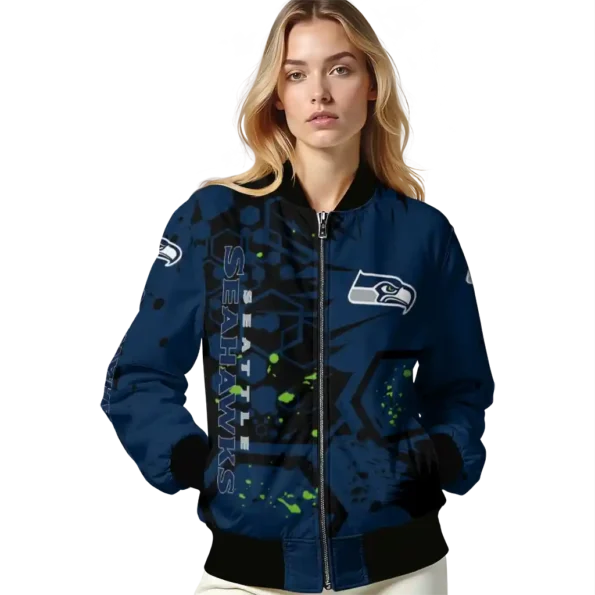 custom seattle seahawks hexagon cluster blue black bomber jacket latest model