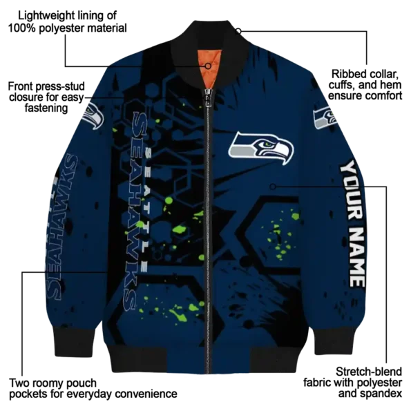 custom seattle seahawks hexagon cluster blue black bomber jacket new arrival