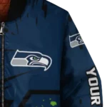 custom seattle seahawks hexagon cluster blue black bomber jacket best selling