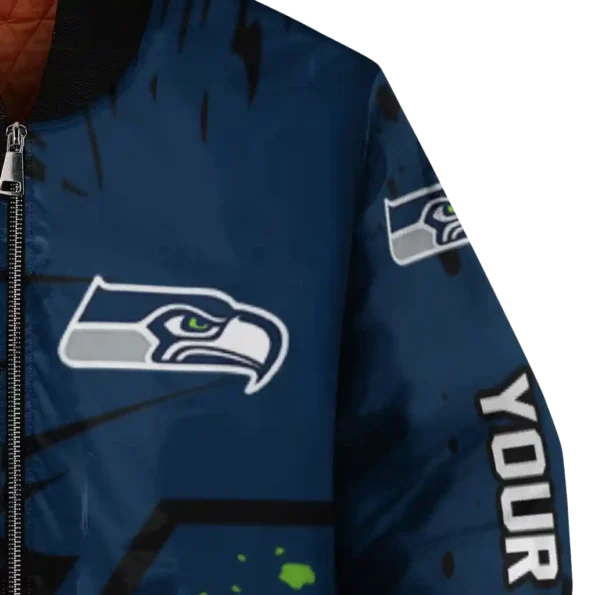 custom seattle seahawks hexagon cluster blue black bomber jacket premium grade