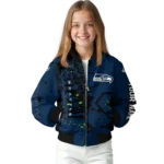 custom seattle seahawks hexagon cluster blue black bomber jacket best selling