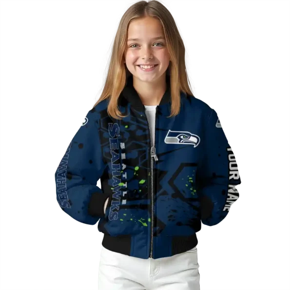 custom seattle seahawks hexagon cluster blue black bomber jacket top rated