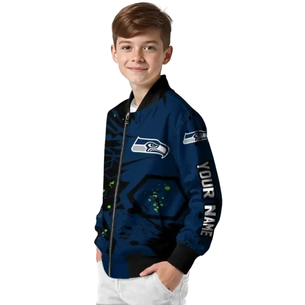 custom seattle seahawks hexagon cluster blue black bomber jacket trendy