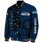 custom seattle seahawks hexagon cluster blue black varsity jacket best selling