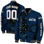 custom seattle seahawks hexagon cluster blue black varsity jacket best selling