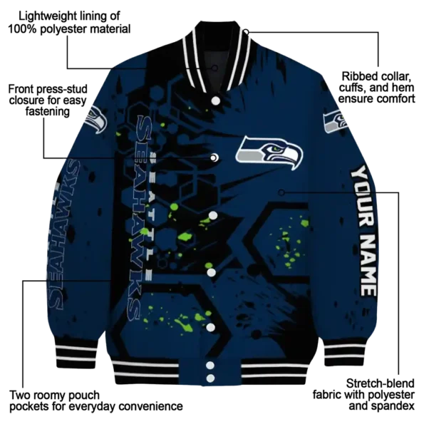 custom seattle seahawks hexagon cluster blue black varsity jacket new arrival