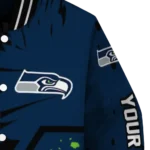 custom seattle seahawks hexagon cluster blue black varsity jacket best selling