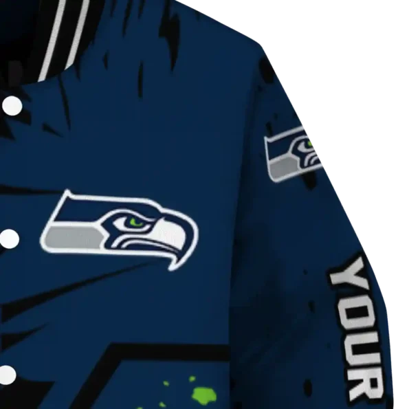 custom seattle seahawks hexagon cluster blue black varsity jacket premium grade
