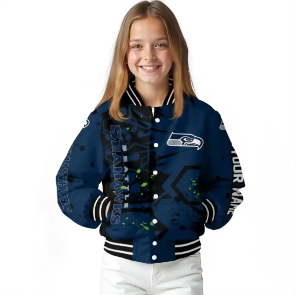 custom seattle seahawks hexagon cluster blue black varsity jacket top rated