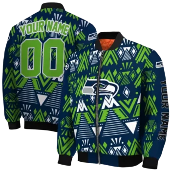 custom seattle seahawks pyramid shapes blue bomber jacket fashion forward