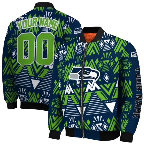 custom seattle seahawks pyramid shapes blue bomber jacket fashion forward