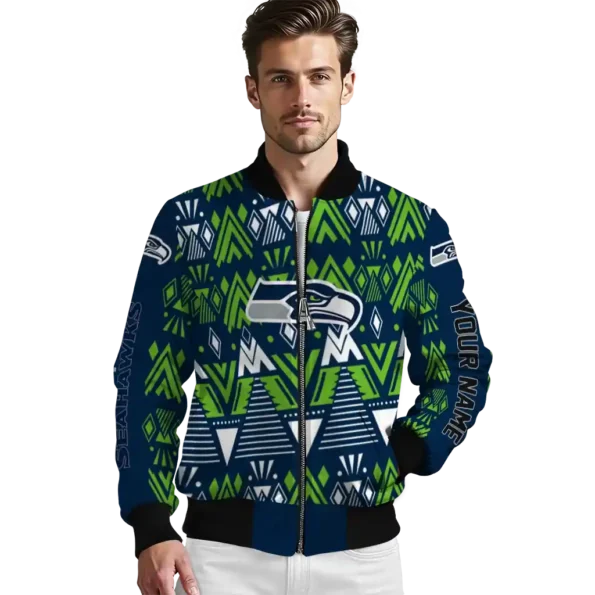 custom seattle seahawks pyramid shapes blue bomber jacket high quality