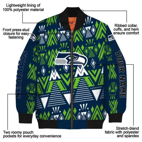 custom seattle seahawks pyramid shapes blue bomber jacket new arrival