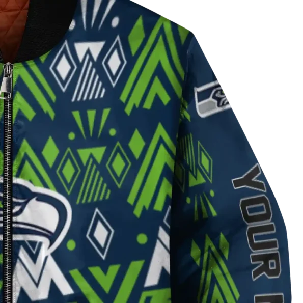 custom seattle seahawks pyramid shapes blue bomber jacket premium grade