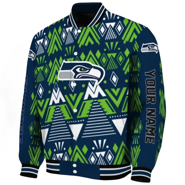 custom seattle seahawks pyramid shapes blue varsity jacket best selling