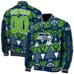 custom seattle seahawks pyramid shapes blue varsity jacket best selling