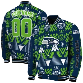 custom seattle seahawks pyramid shapes blue varsity jacket fashion forward