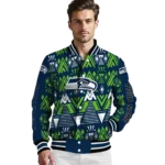 custom seattle seahawks pyramid shapes blue varsity jacket best selling
