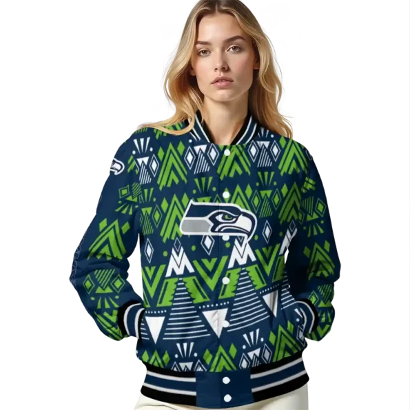 custom seattle seahawks pyramid shapes blue varsity jacket latest model