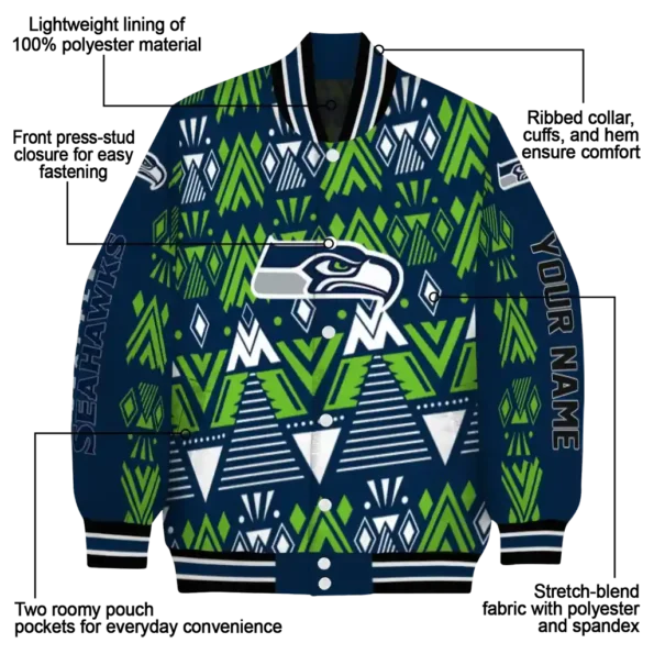custom seattle seahawks pyramid shapes blue varsity jacket new arrival