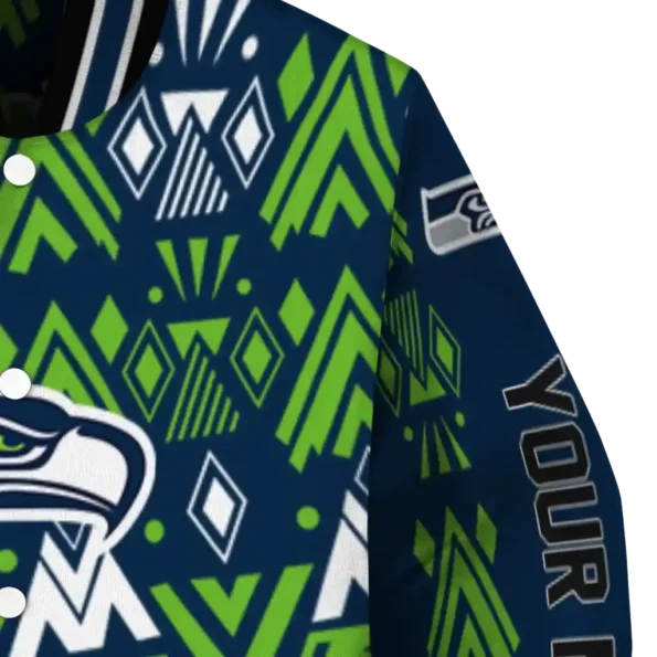 custom seattle seahawks pyramid shapes blue varsity jacket premium grade