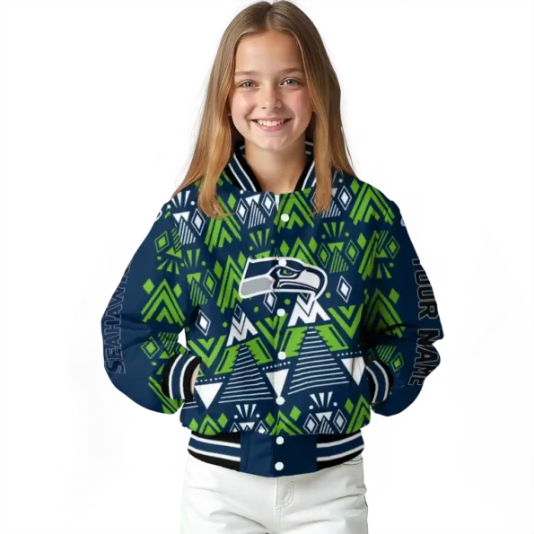 custom seattle seahawks pyramid shapes blue varsity jacket top rated