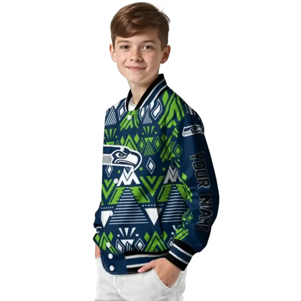 custom seattle seahawks pyramid shapes blue varsity jacket trendy