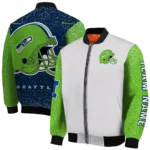 custom seattle seahawks speckled arms blue gray bomber jacket best selling