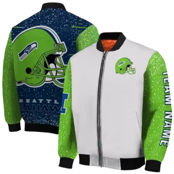 custom seattle seahawks speckled arms blue gray bomber jacket fashion forward