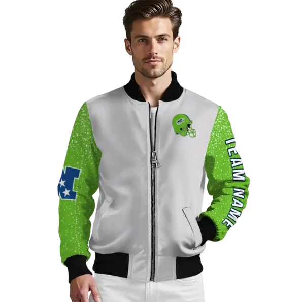 custom seattle seahawks speckled arms blue gray bomber jacket high quality
