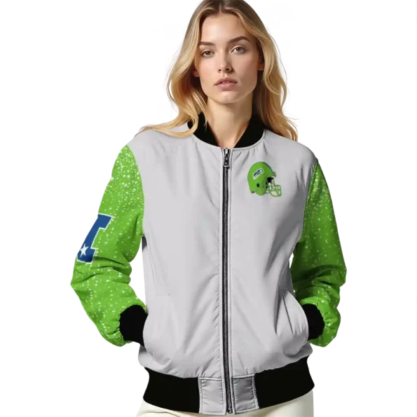 custom seattle seahawks speckled arms blue gray bomber jacket latest model