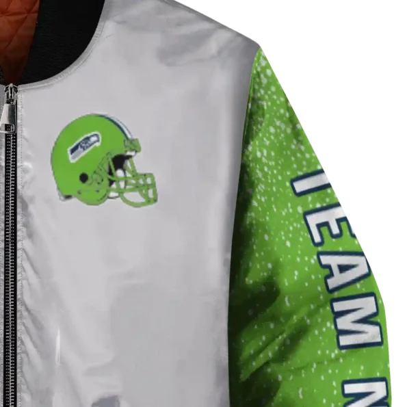 custom seattle seahawks speckled arms blue gray bomber jacket premium grade