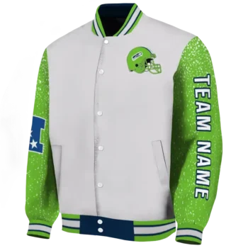 custom seattle seahawks speckled arms blue gray varsity jacket best selling