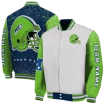 custom seattle seahawks speckled arms blue gray varsity jacket best selling