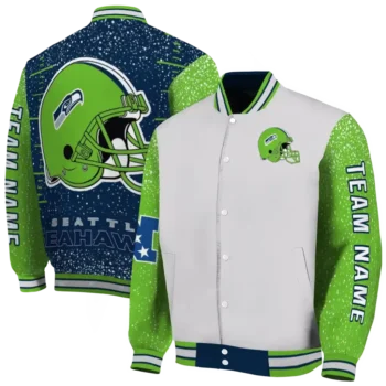 custom seattle seahawks speckled arms blue gray varsity jacket fashion forward