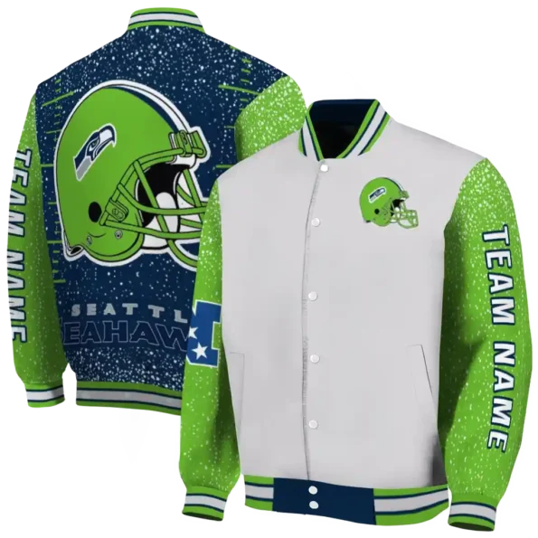 custom seattle seahawks speckled arms blue gray varsity jacket fashion forward