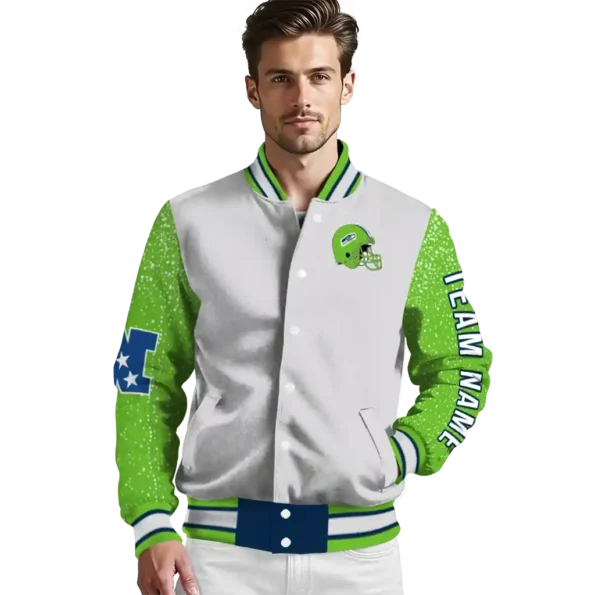 custom seattle seahawks speckled arms blue gray varsity jacket high quality