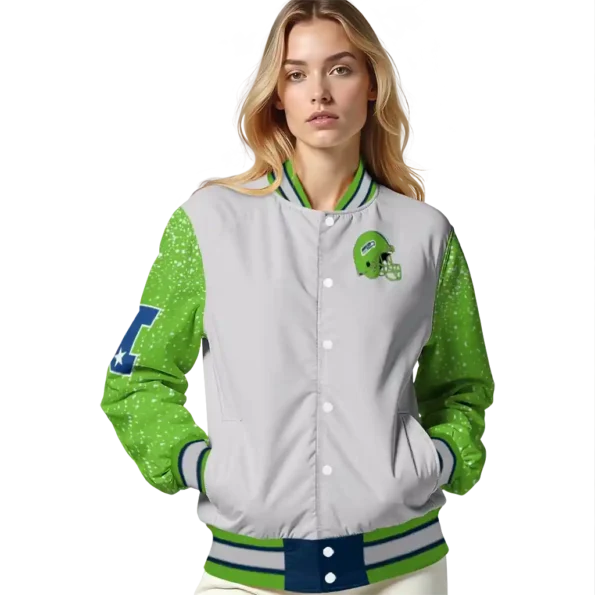 custom seattle seahawks speckled arms blue gray varsity jacket latest model