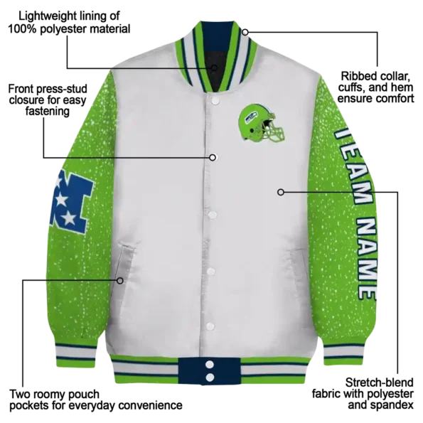 custom seattle seahawks speckled arms blue gray varsity jacket new arrival