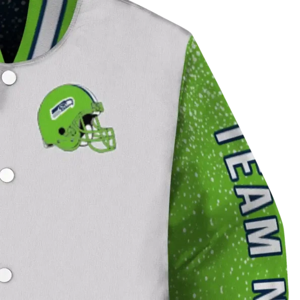 custom seattle seahawks speckled arms blue gray varsity jacket premium grade