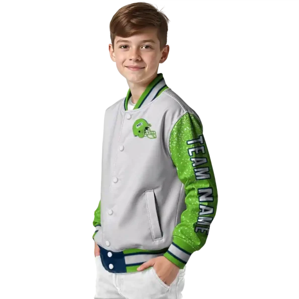 custom seattle seahawks speckled arms blue gray varsity jacket trendy