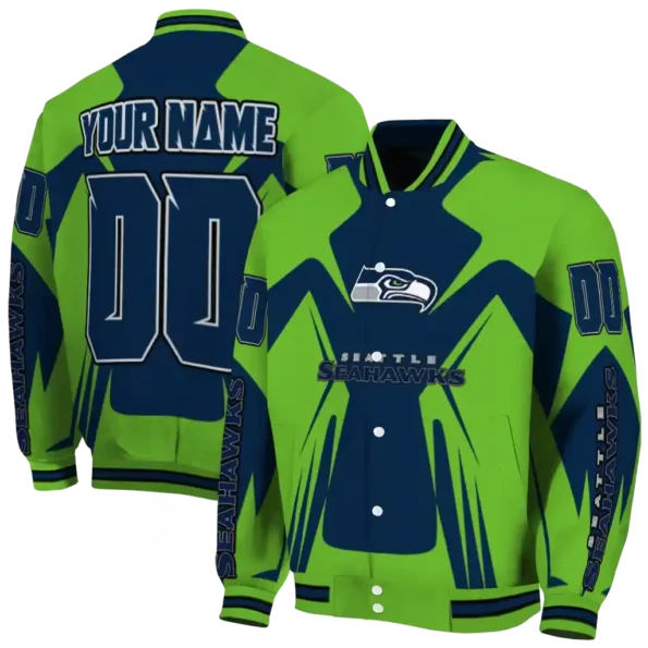 custom seattle seahawks spider mark blue green crocs varsity jacket fashion forward