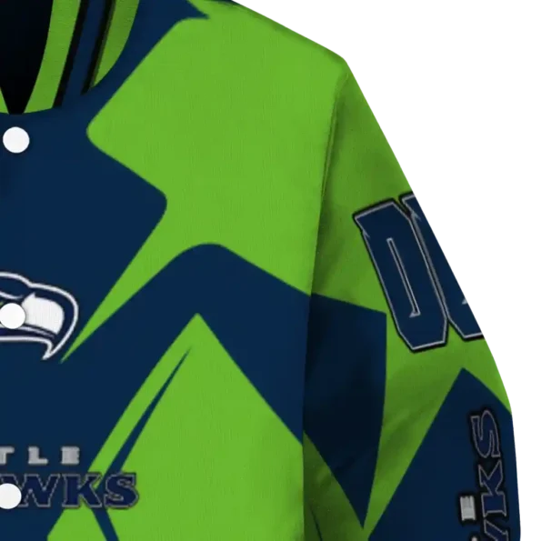 custom seattle seahawks spider mark blue green crocs varsity jacket premium grade