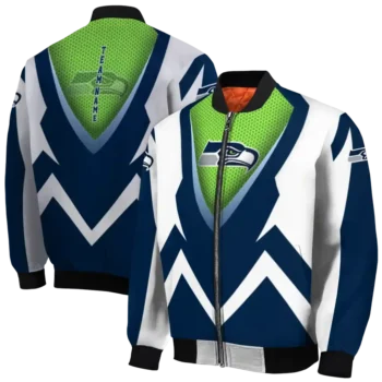custom seattle seahawks v stripes blue white bomber jacket fashion forward