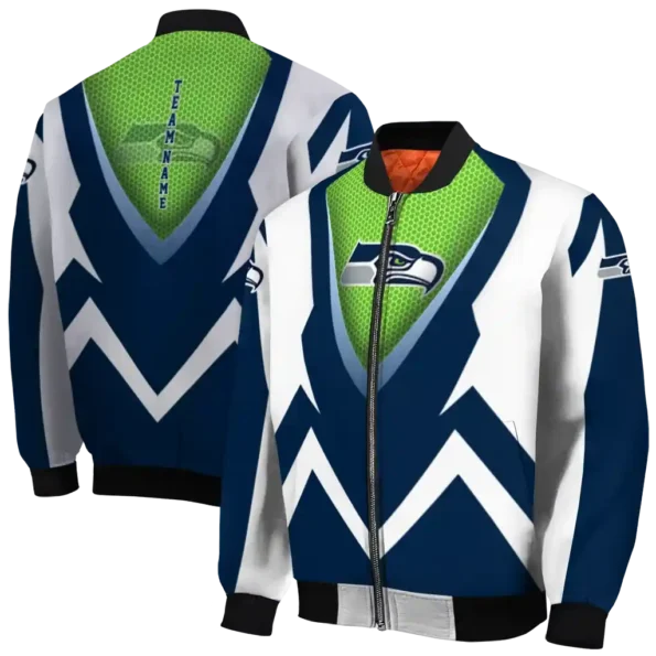 custom seattle seahawks v stripes blue white bomber jacket fashion forward