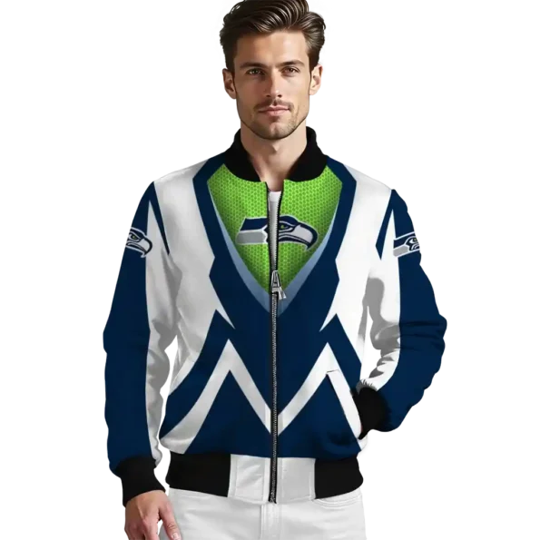 custom seattle seahawks v stripes blue white bomber jacket high quality